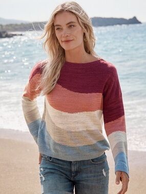 Garnet Hill Skyline Linen Organic Cotton Sweater Women’s Large Boho Casual